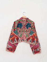 The Kaira Cropped Suzani Quilted Kantha Jacket