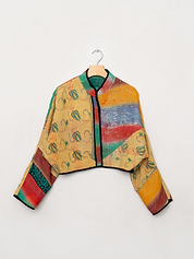 The Kaira Cropped Quilted Patchwork Kantha Jacket