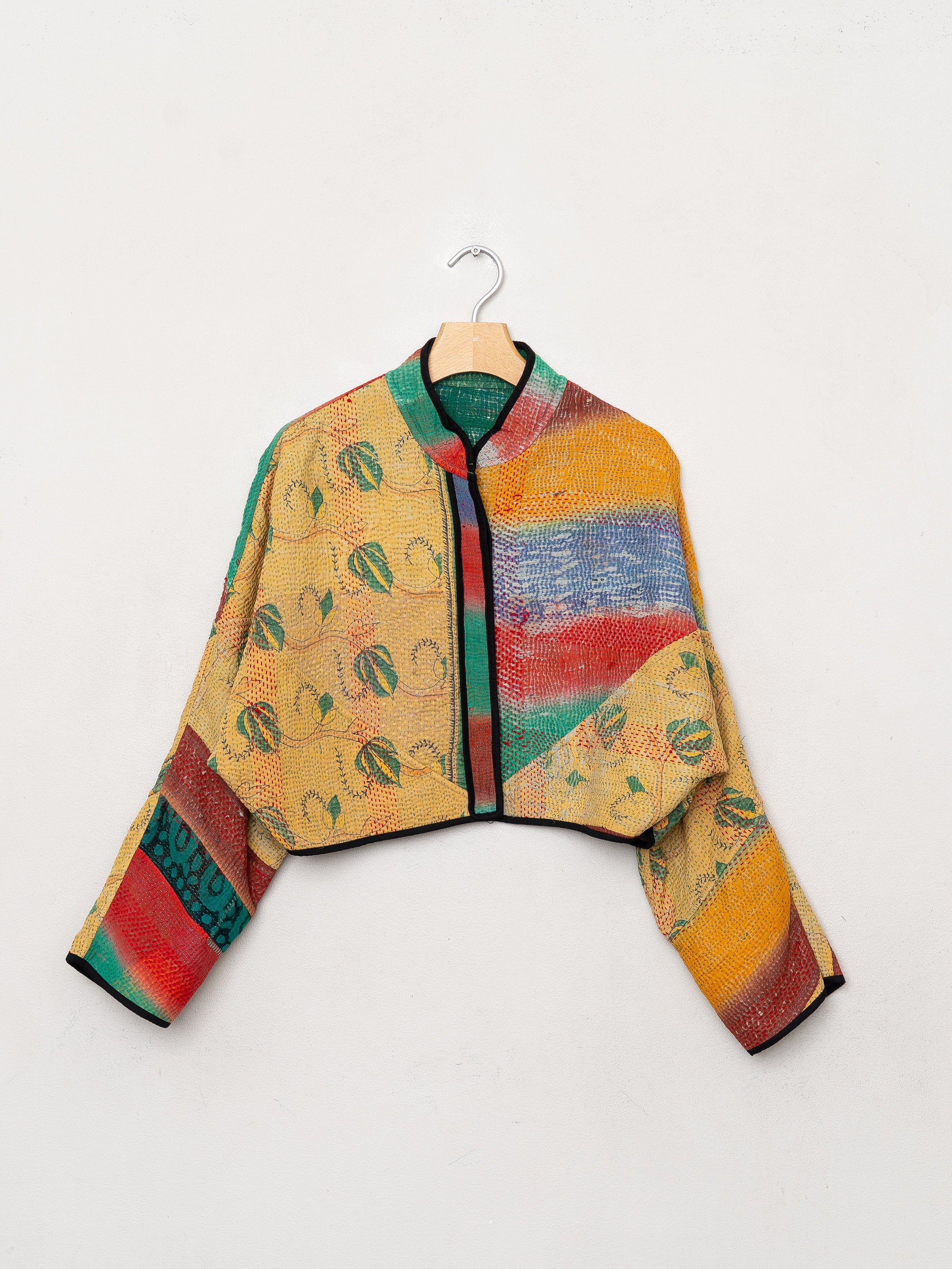 The Kaira Cropped Quilted Patchwork Kantha Jacket