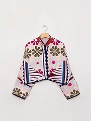 The Kaira Cropped Suzani Cut Out Kantha Jacket
