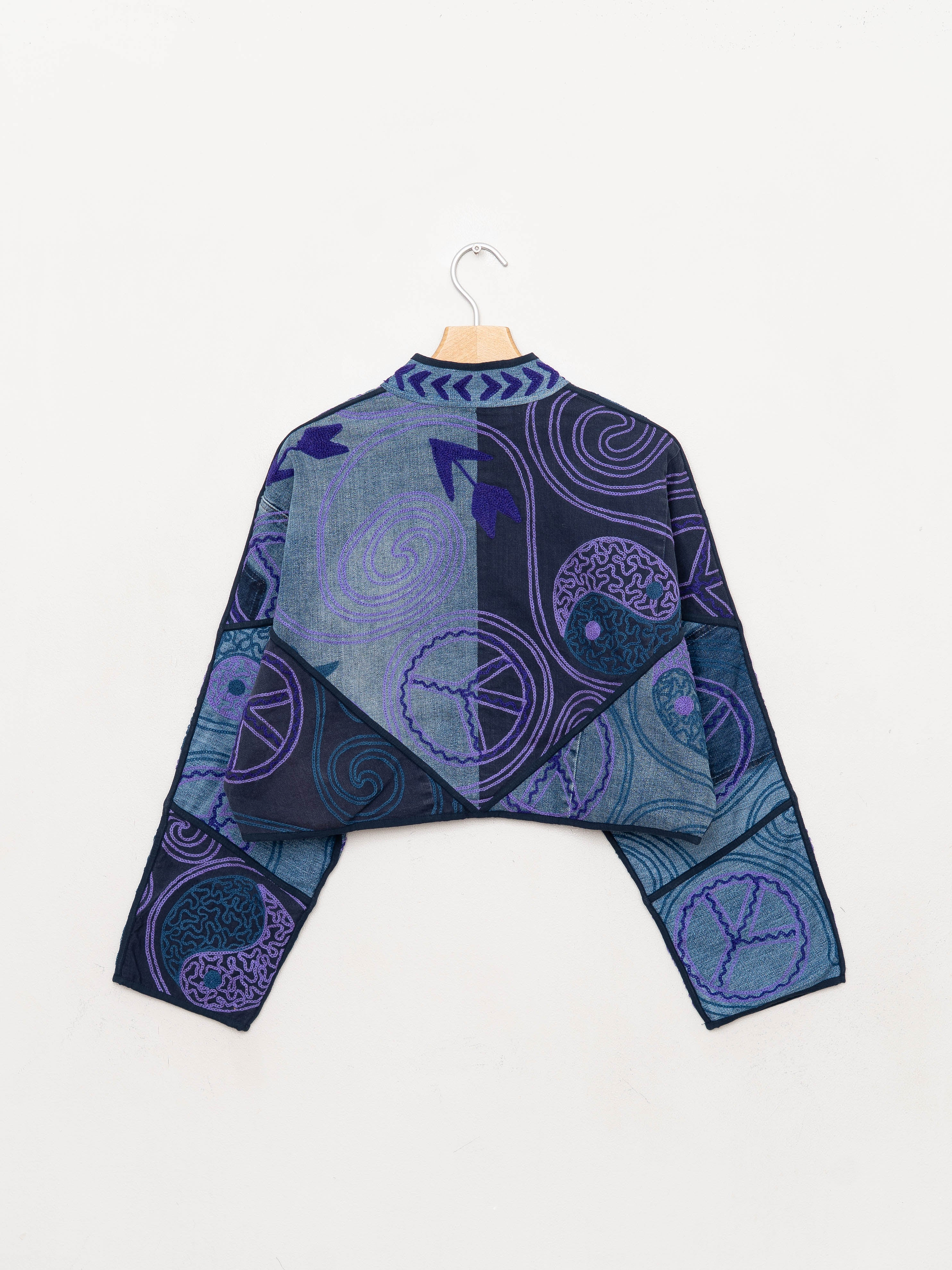 The Kaira Cropped Denim Suzani Jacket - Medium