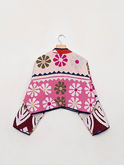 The Kaira Cropped Suzani Cut Out Kantha Jacket