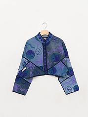 The Kaira Cropped Denim Suzani Jacket - Medium