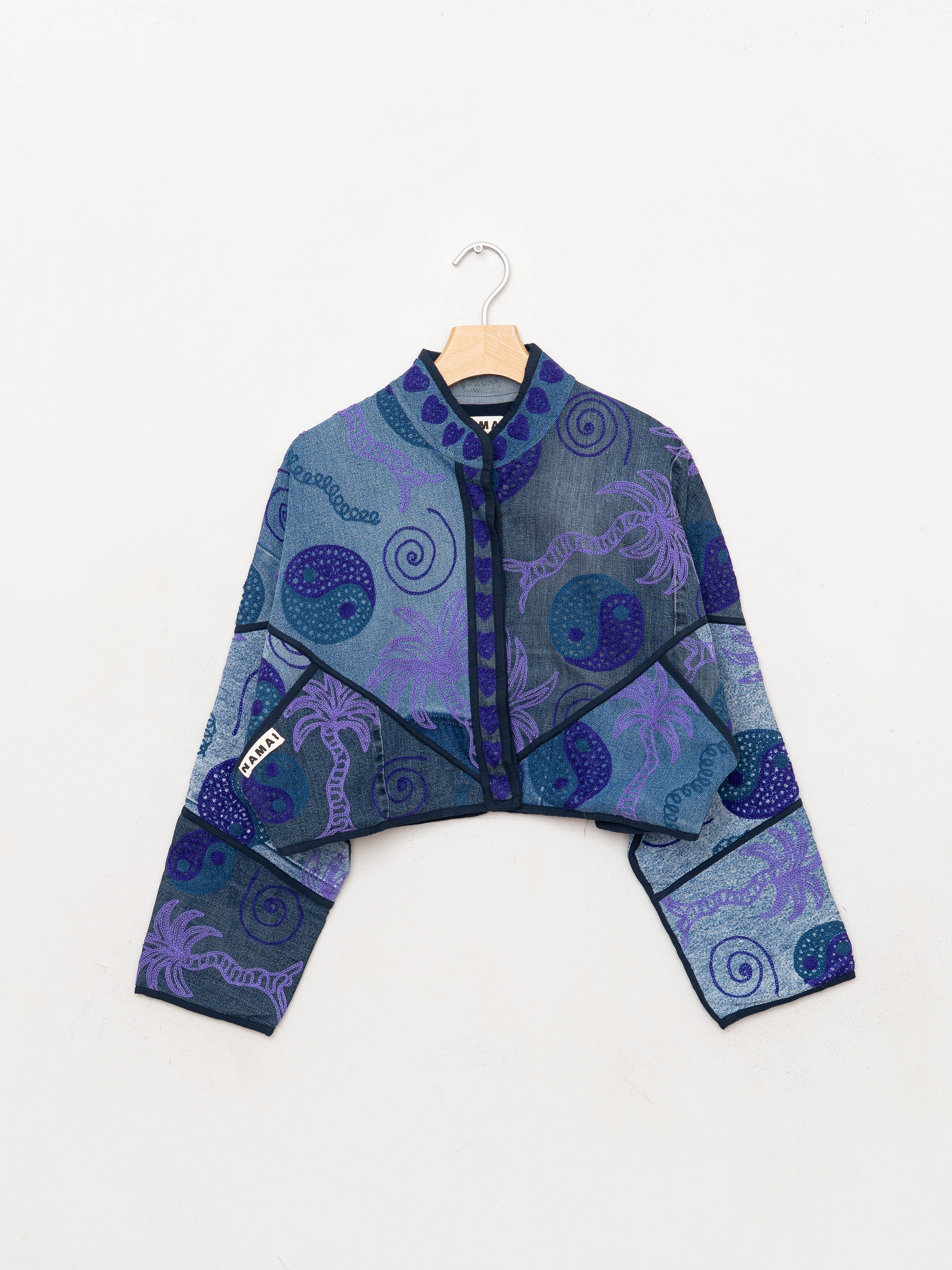 The Kaira Cropped Denim Suzani Jacket - Medium