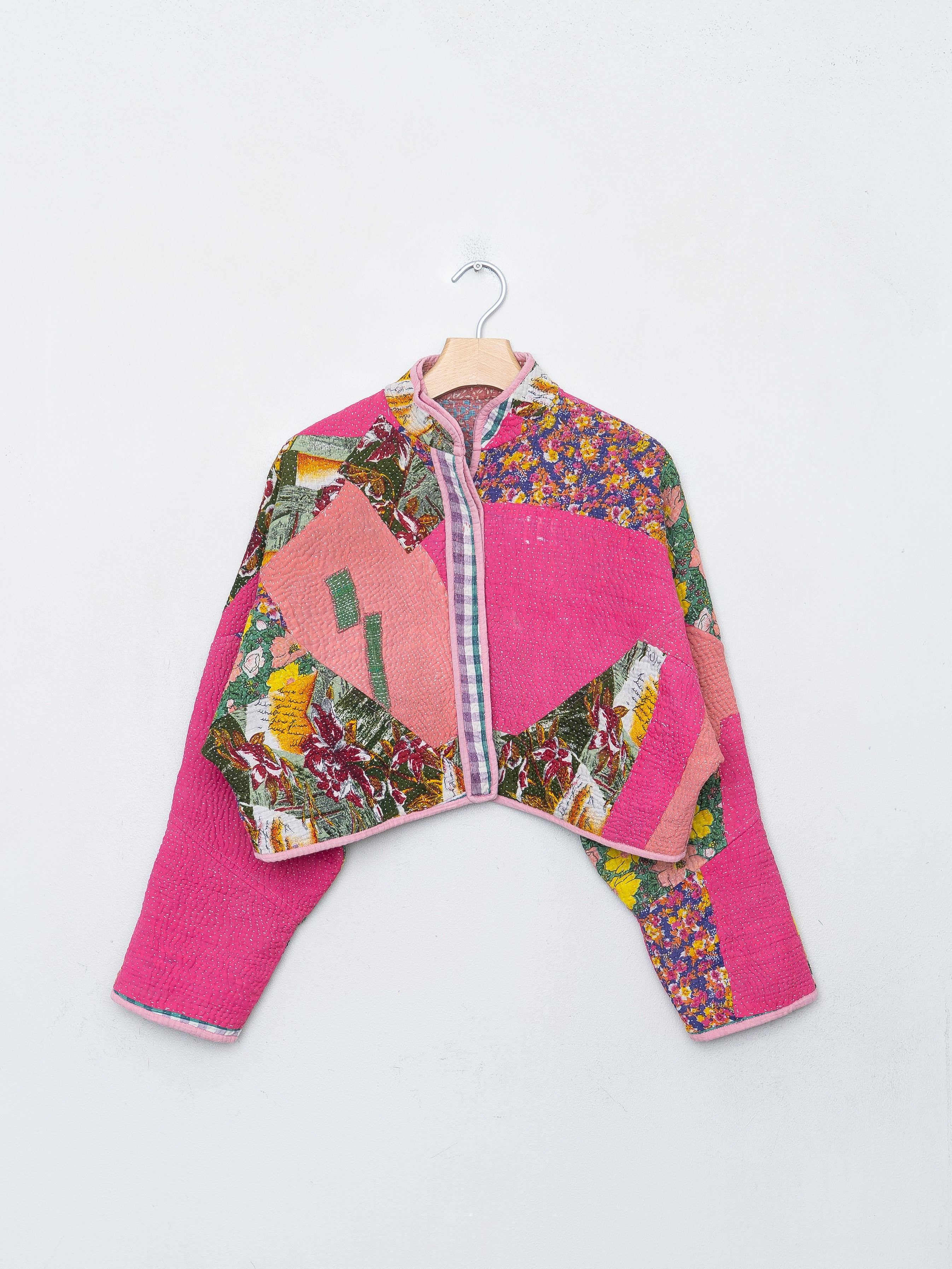 The Kaira Cropped Quilted Patchwork Kantha Jacket