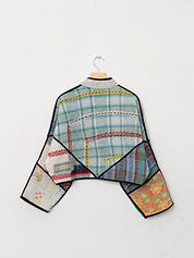 The Kaira Cropped Quilted Patchwork Kantha Jacket