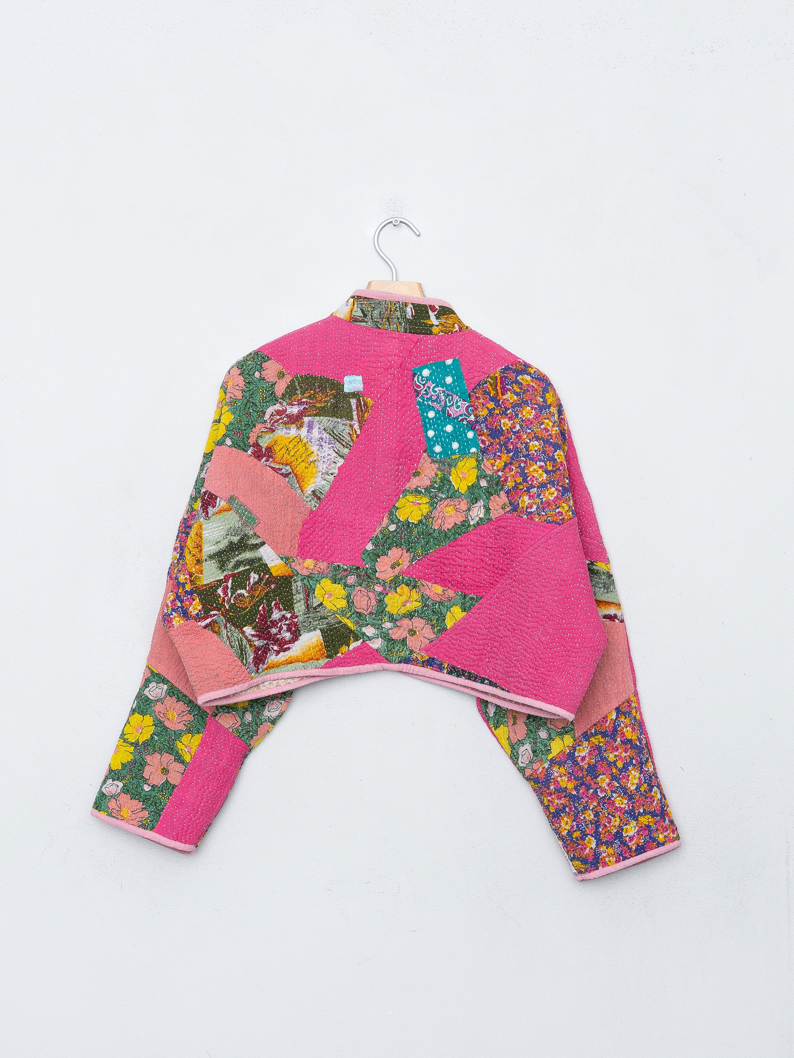 The Kaira Cropped Quilted Patchwork Kantha Jacket
