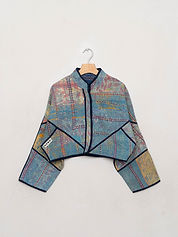 The Kaira Cropped Quilted Patchwork Kantha Jacket