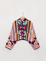 The Kaira Cropped Suzani Cut Out Kantha Jacket