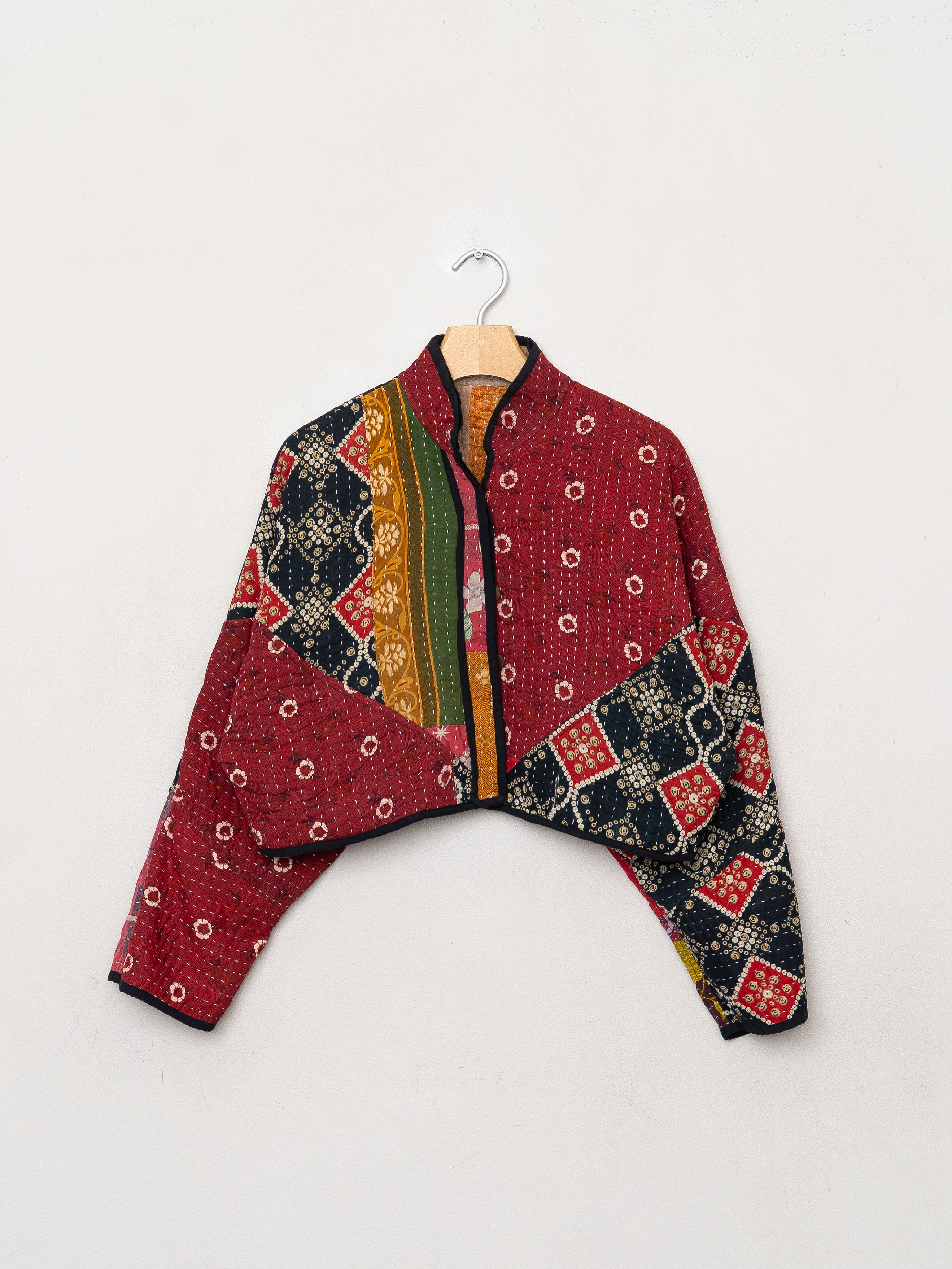 The Kaira Cropped Quilted Patchwork Kantha Jacket