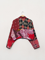 The Kaira Cropped Quilted Patchwork Kantha Jacket