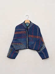 The Kaira Cropped Quilted Patchwork Kantha Jacket