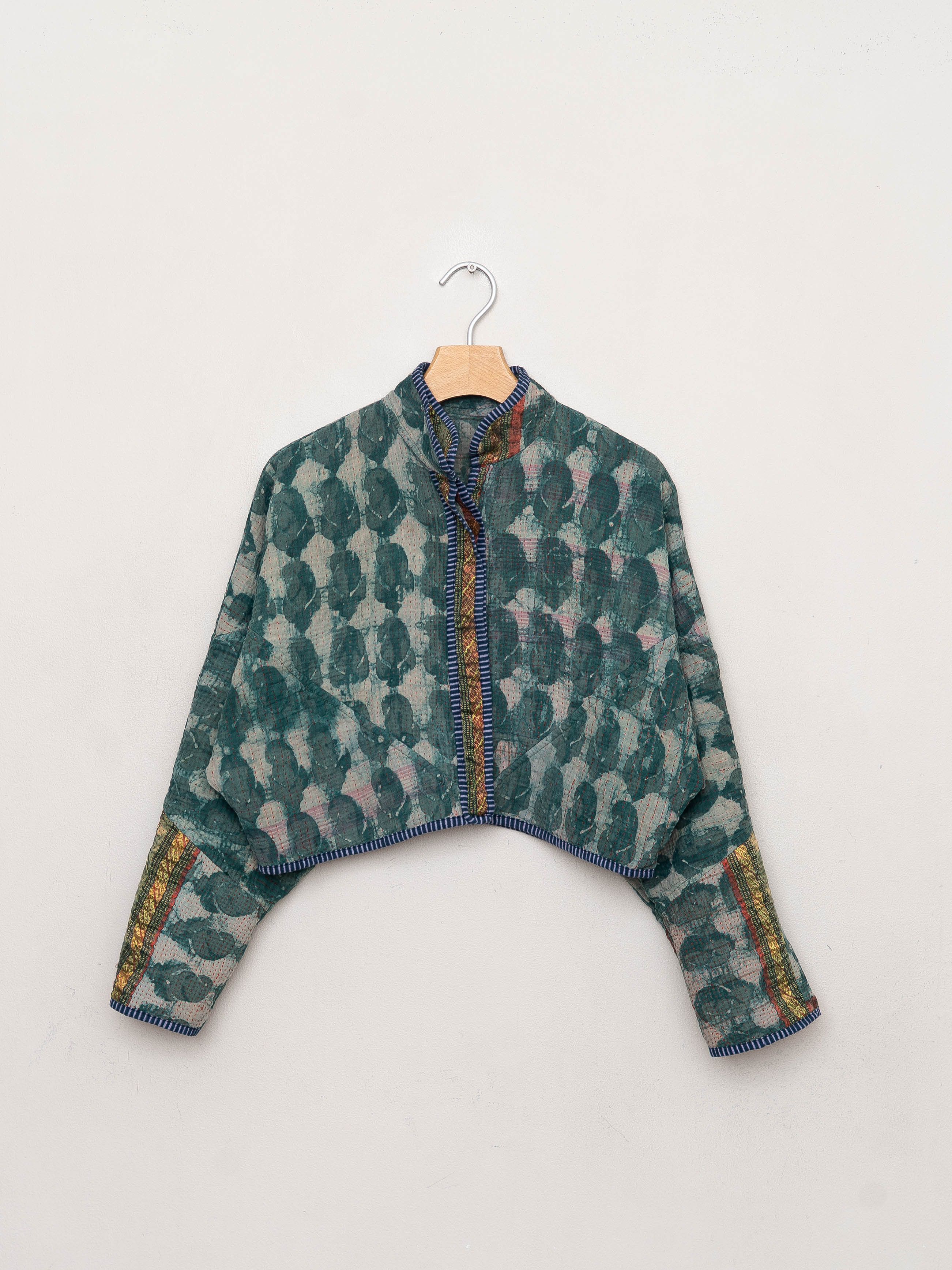The Kaira Cropped Quilted Indigo Kantha Jacket