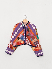 The Kaira Cropped Suzani Cut Out Kantha Jacket
