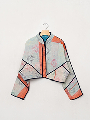 The Kaira Cropped Quilted Patchwork Kantha Jacket