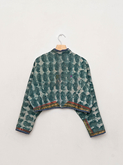 The Kaira Cropped Quilted Indigo Kantha Jacket