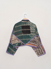 The Kaira Cropped Quilted Patchwork Kantha Jacket