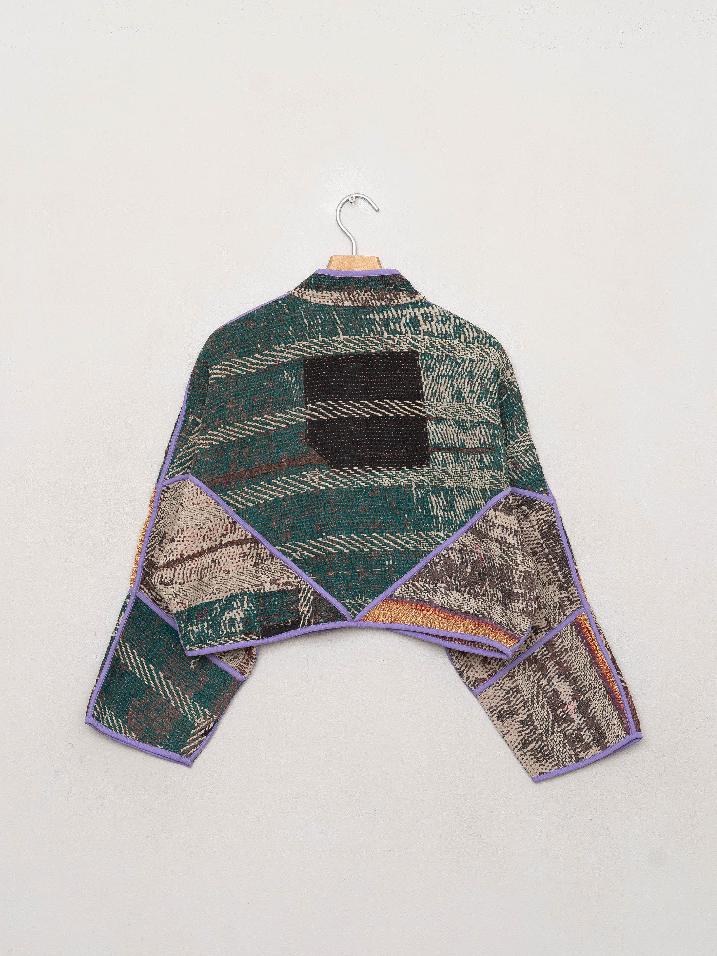 The Kaira Cropped Quilted Patchwork Kantha Jacket