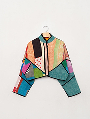 The Kaira Cropped Quilted Patchwork Kantha Jacket