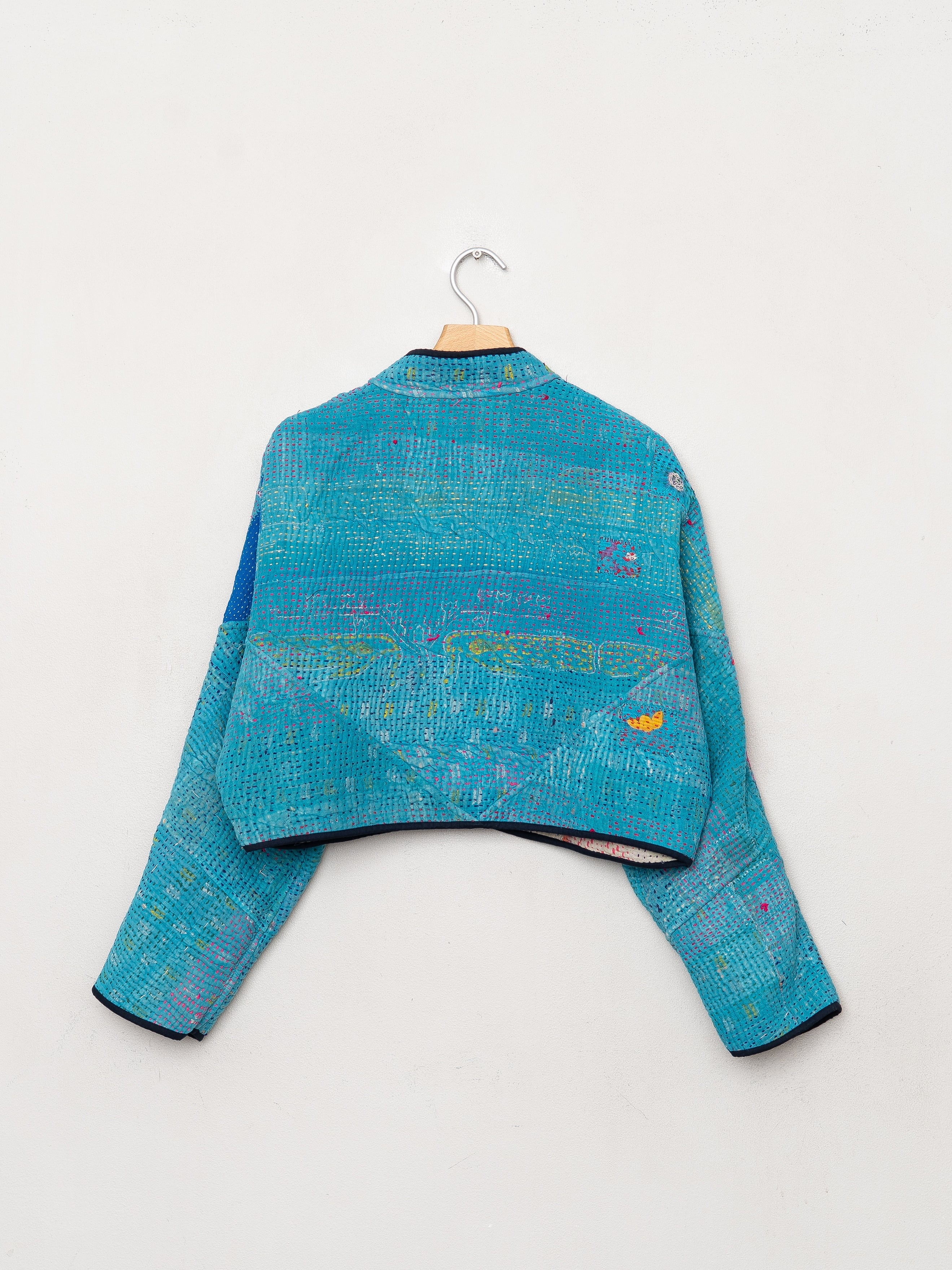 The Kaira Cropped Quilted Patchwork Kantha Jacket