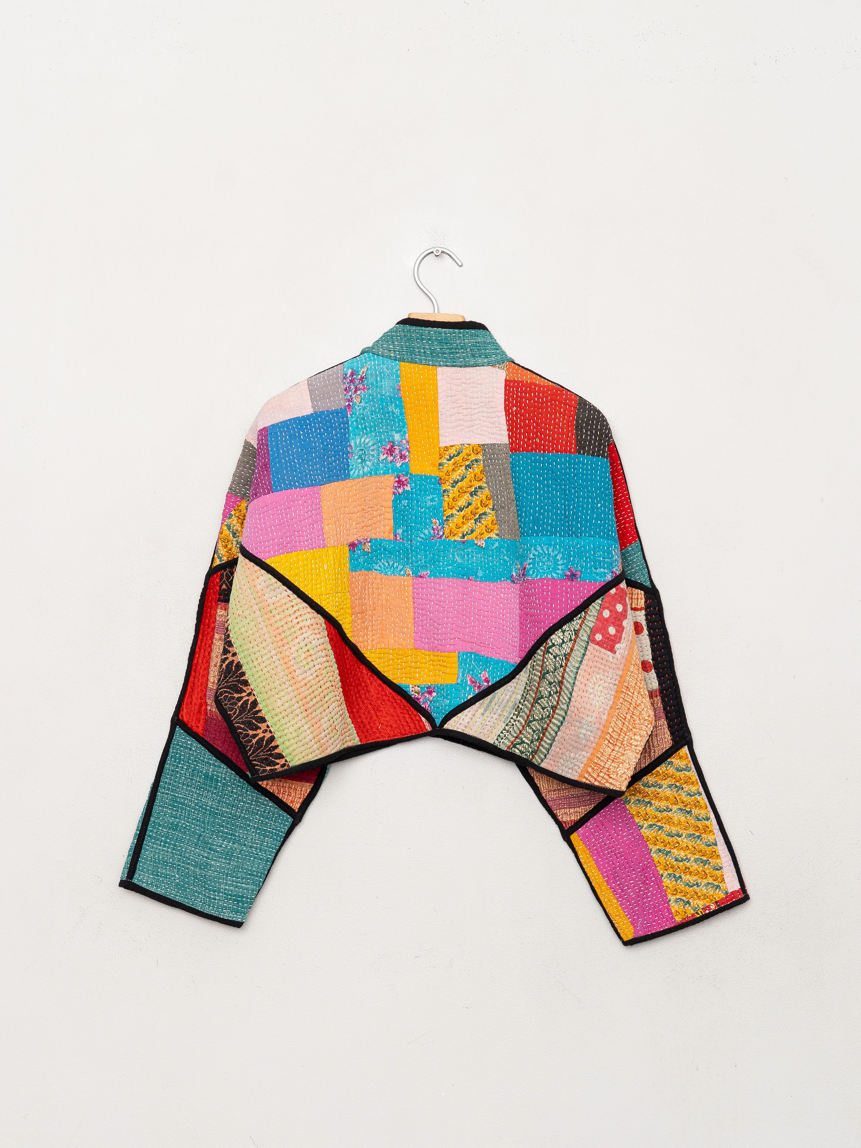 The Kaira Cropped Quilted Patchwork Kantha Jacket