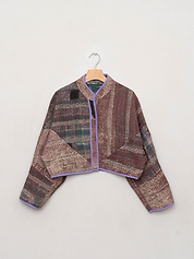 The Kaira Cropped Quilted Patchwork Kantha Jacket