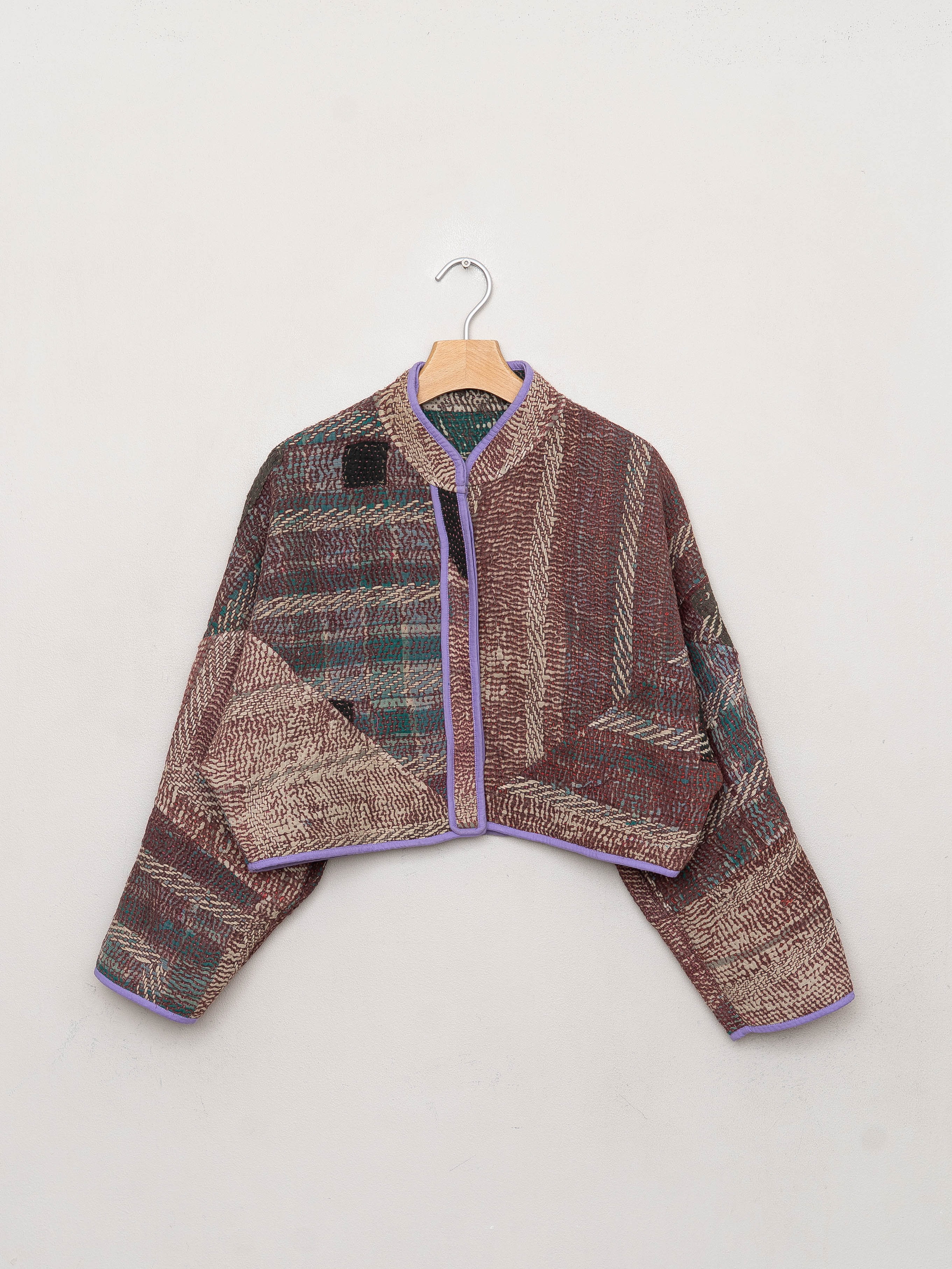 The Kaira Cropped Quilted Patchwork Kantha Jacket