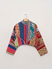 The Kaira Cropped Quilted Patchwork Kantha Jacket
