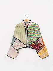 The Kaira Cropped Quilted Patchwork Kantha Jacket