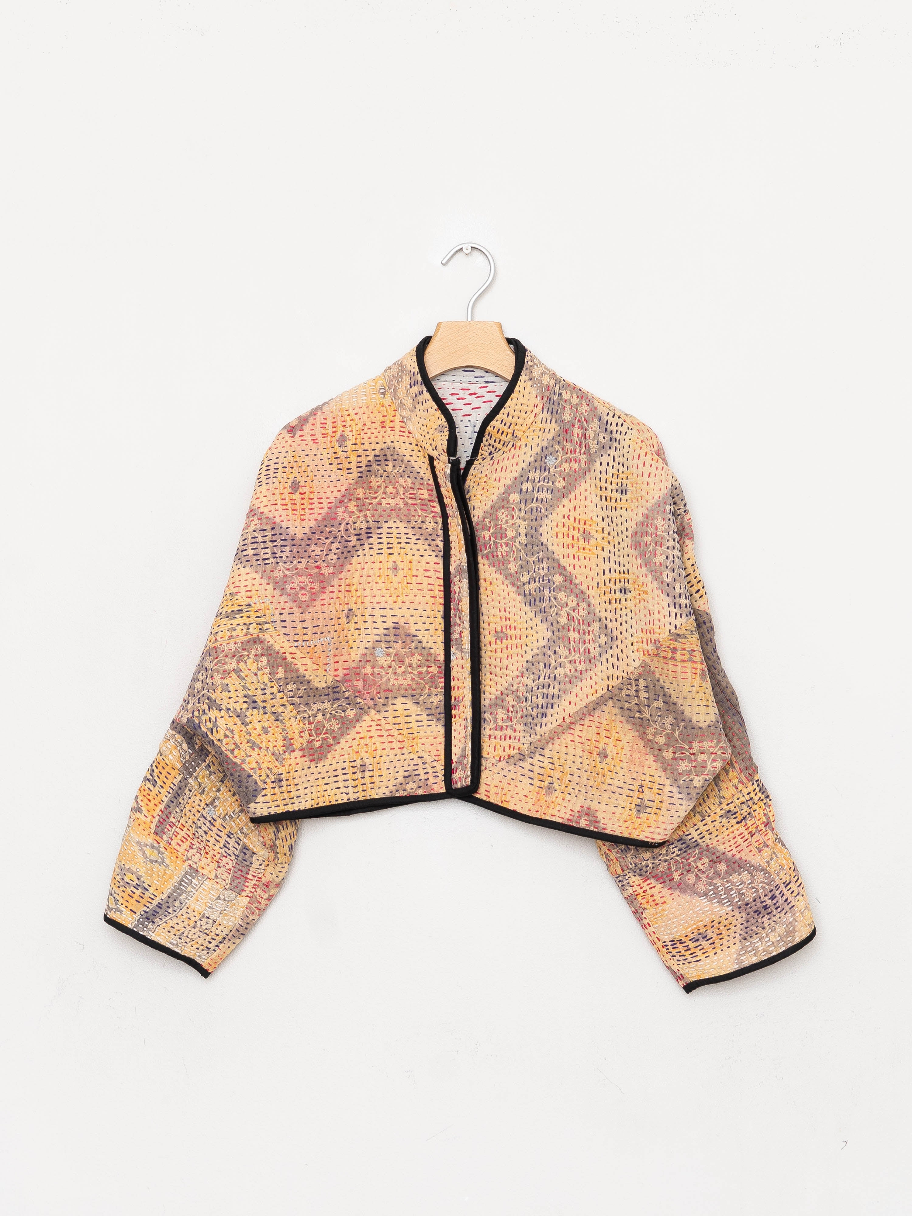 The Kaira Cropped Quilted Patchwork Kantha Jacket