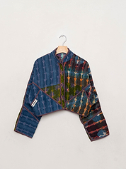 The Kaira Cropped Quilted Indigo Kantha Jacket