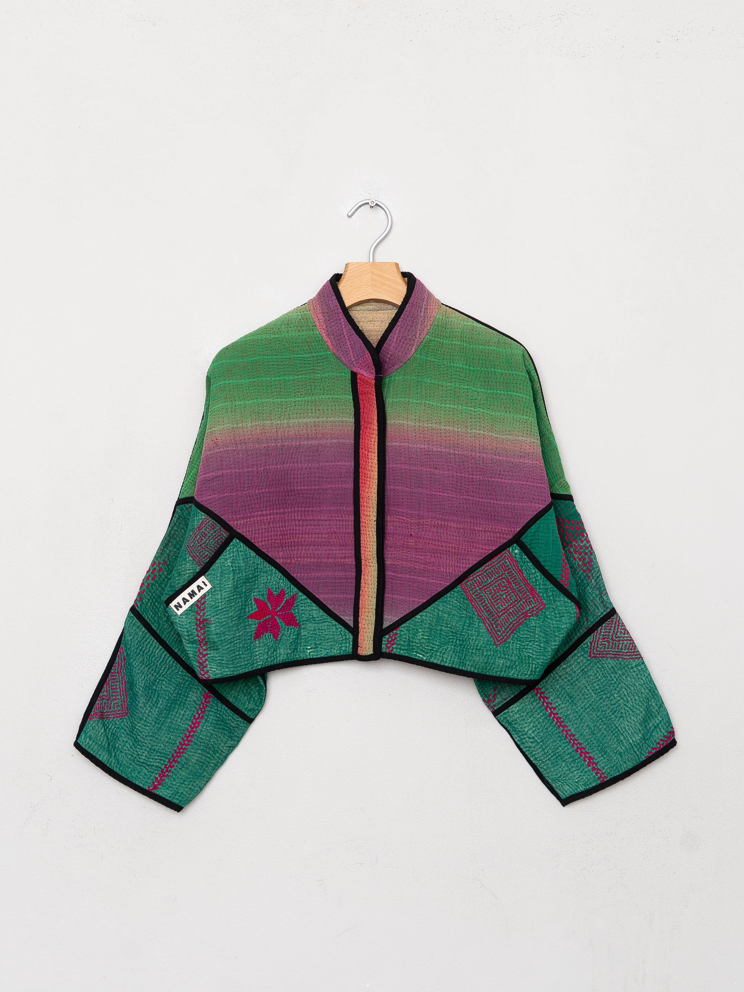 The Kaira Cropped Quilted Patchwork Kantha Jacket