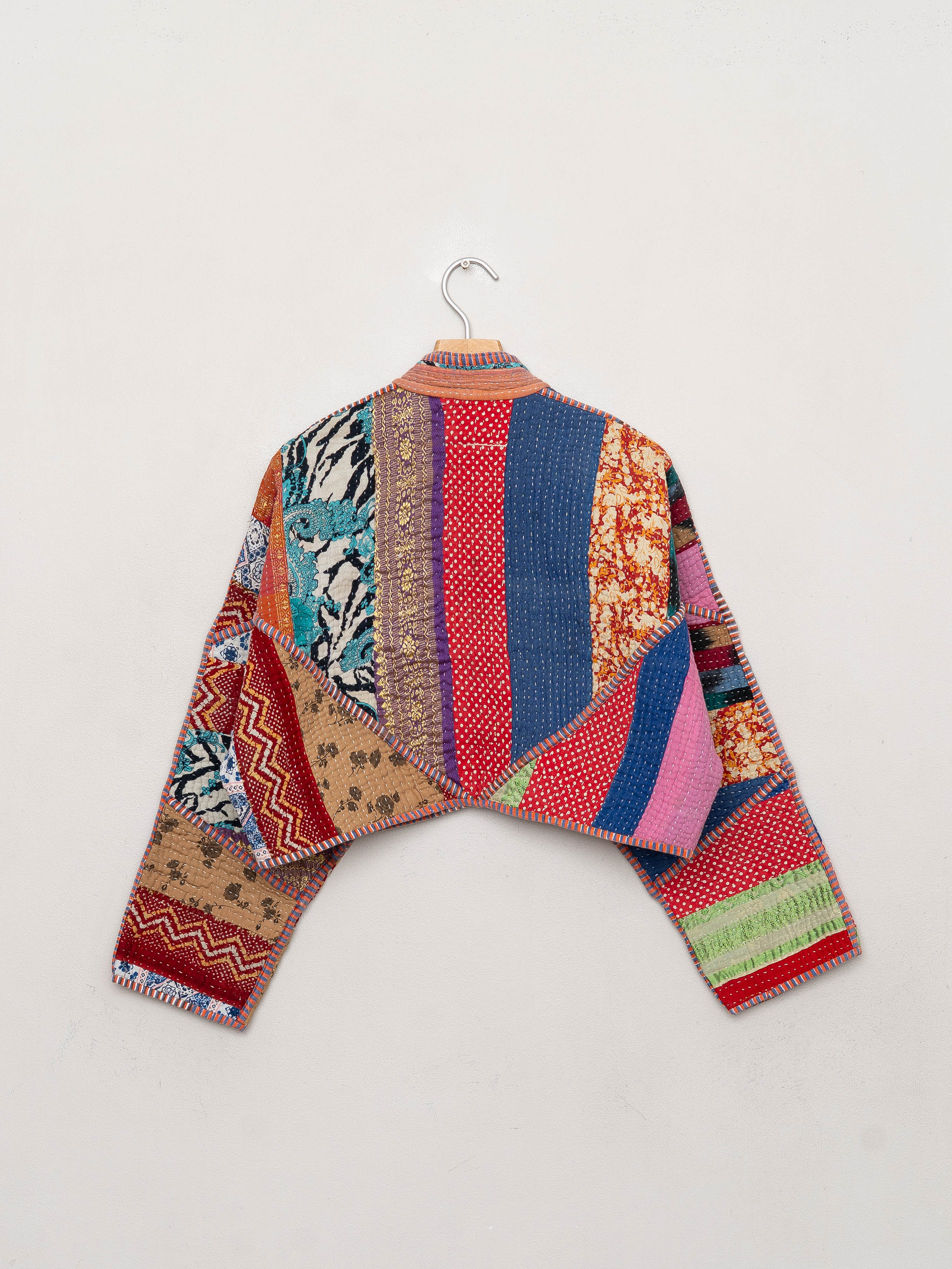 The Kaira Cropped Quilted Patchwork Kantha Jacket