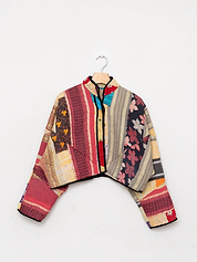 The Kaira Cropped Quilted Patchwork Kantha Jacket