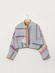 The Kaira Cropped Quilted Patchwork Kantha Jacket