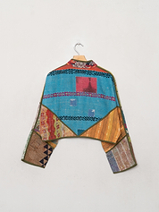 The Kaira Cropped Quilted Patchwork Kantha Jacket