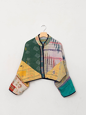 The Kaira Cropped Quilted Patchwork Kantha Jacket