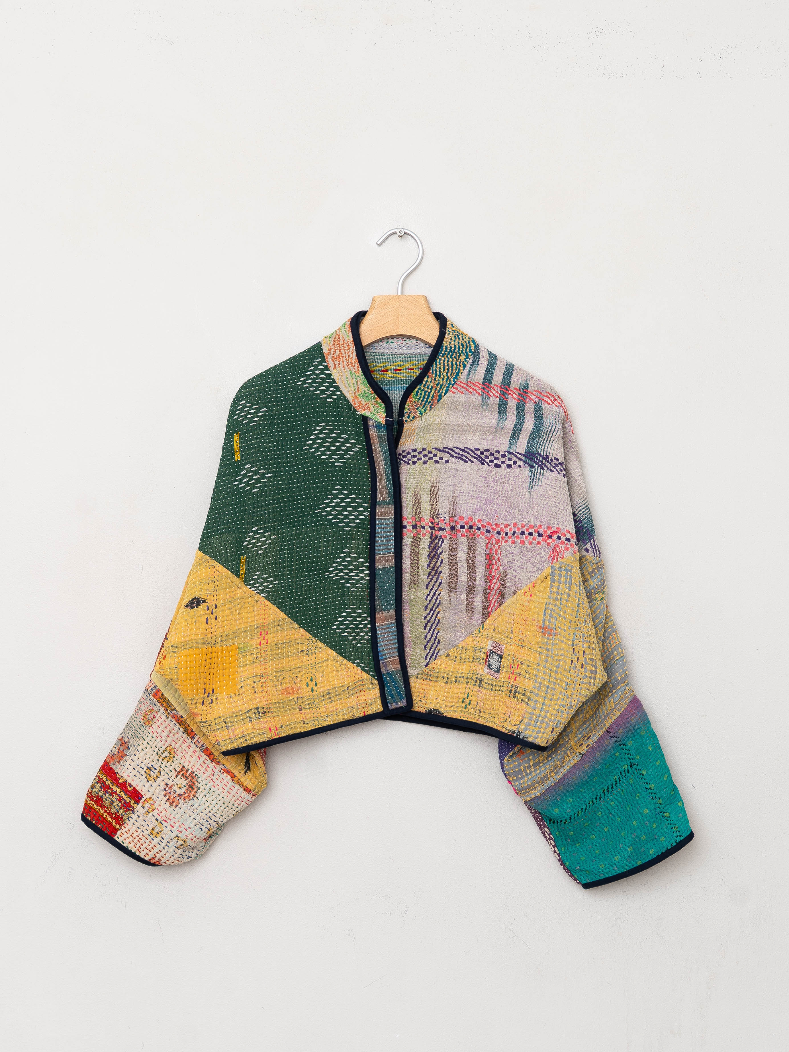 The Kaira Cropped Quilted Patchwork Kantha Jacket