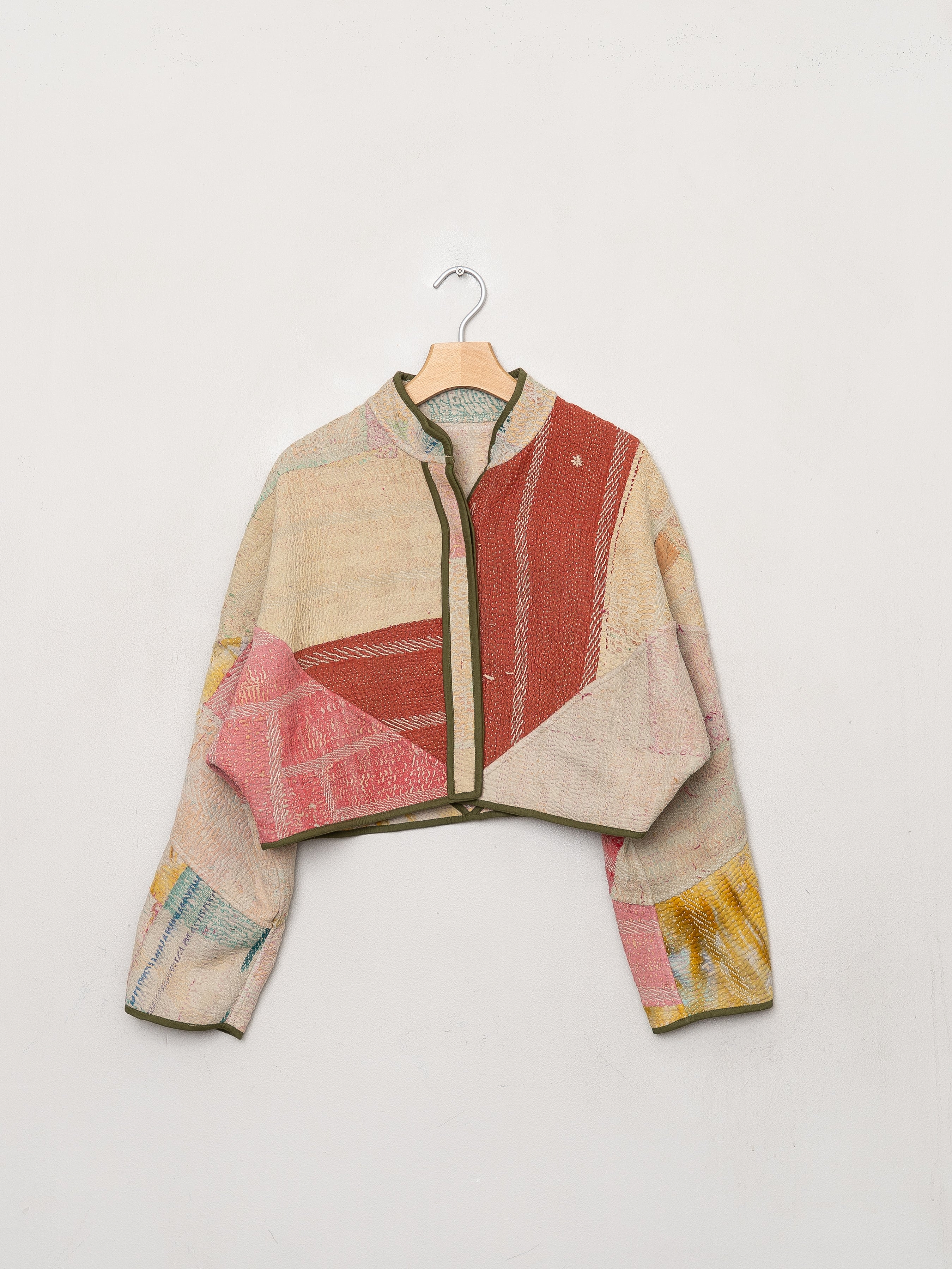 The Kaira Cropped Quilted Patchwork Kantha Jacket