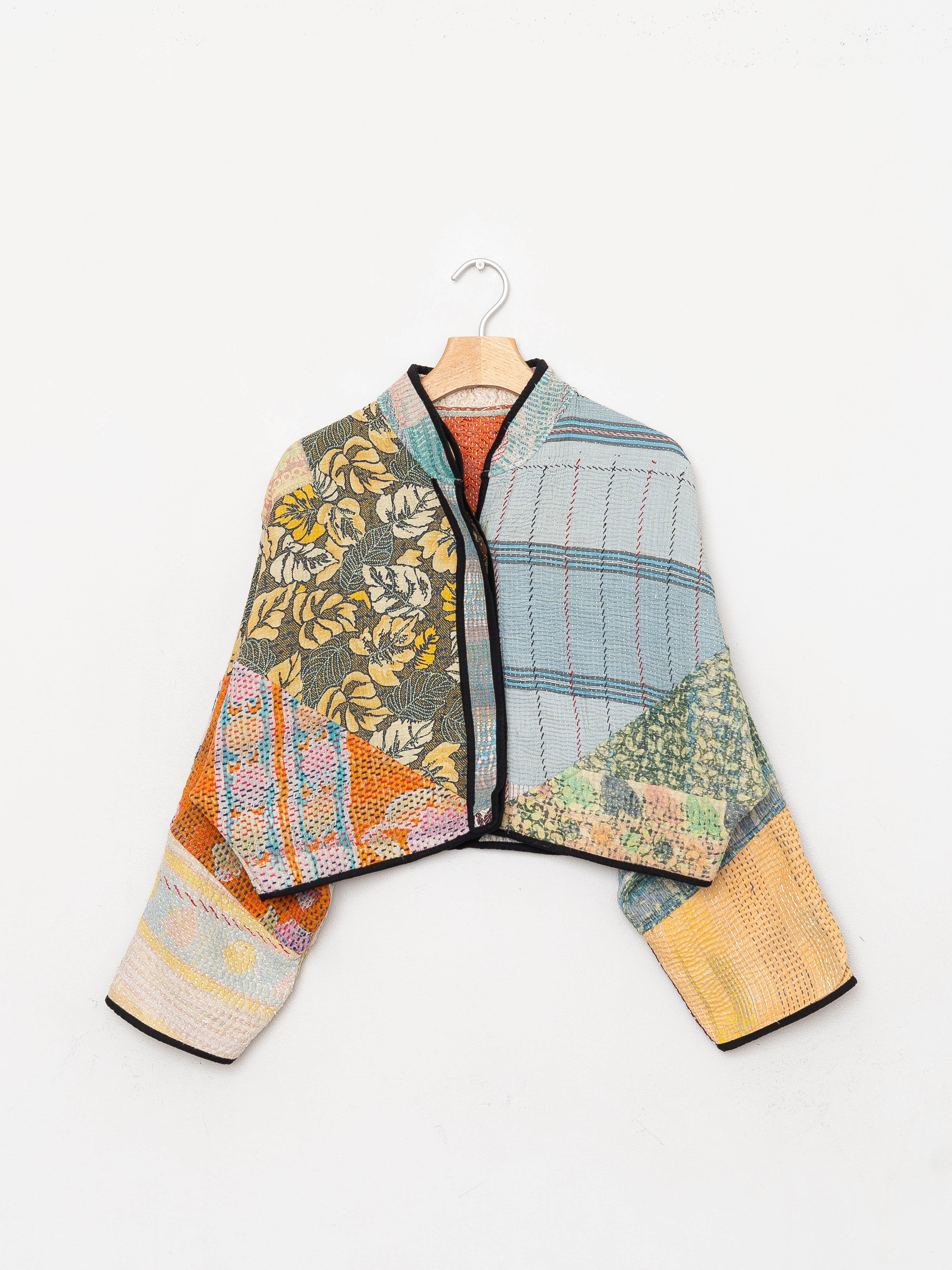 The Kaira Cropped Quilted Patchwork Kantha Jacket