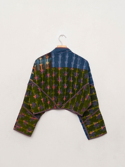 The Kaira Cropped Quilted Indigo Kantha Jacket