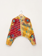 The Kaira Cropped Suzani Quilted Kantha Jacket