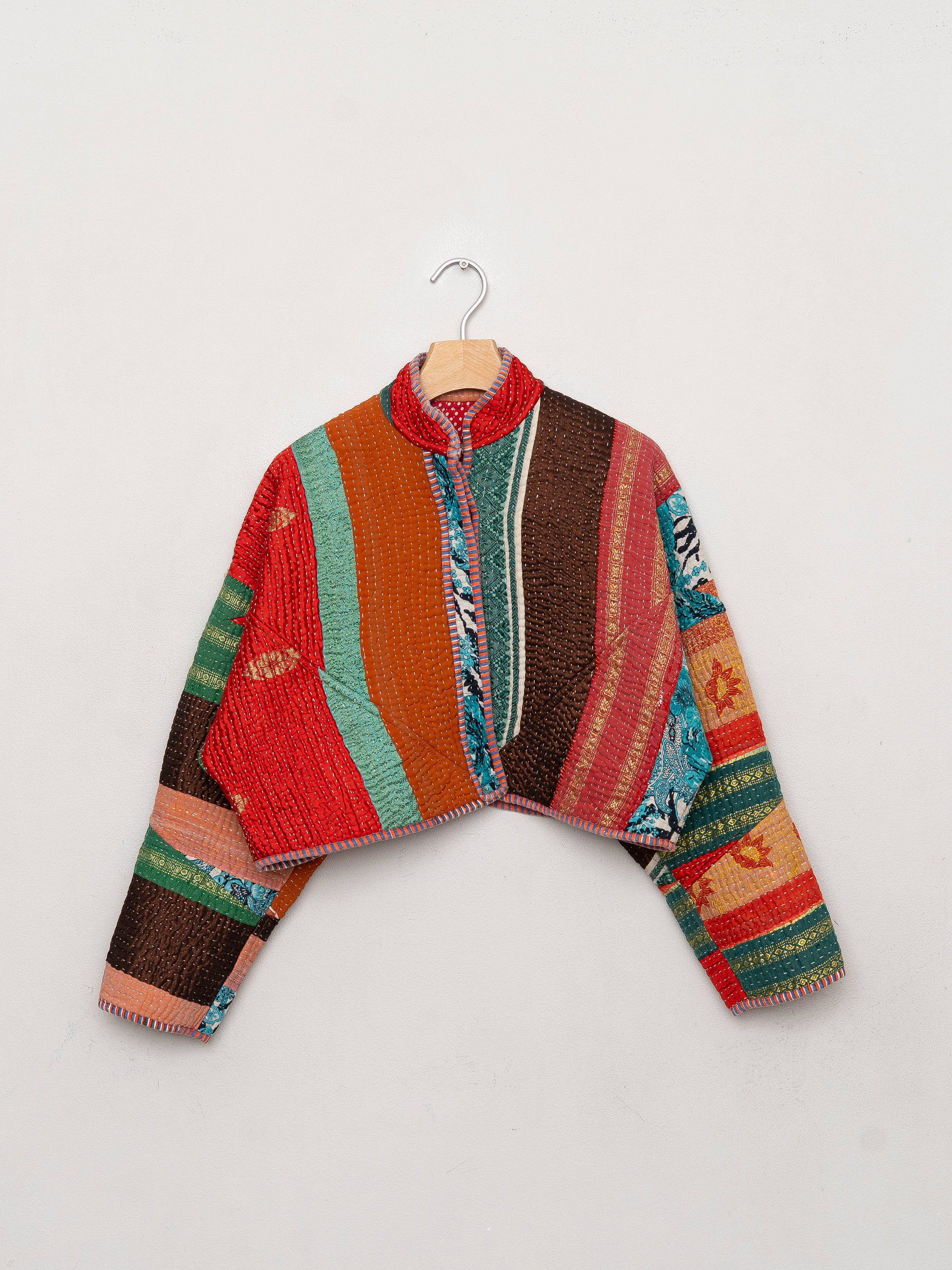 The Kaira Cropped Quilted Patchwork Kantha Jacket