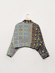 The Kaira Cropped Quilted Patchwork Kantha Jacket