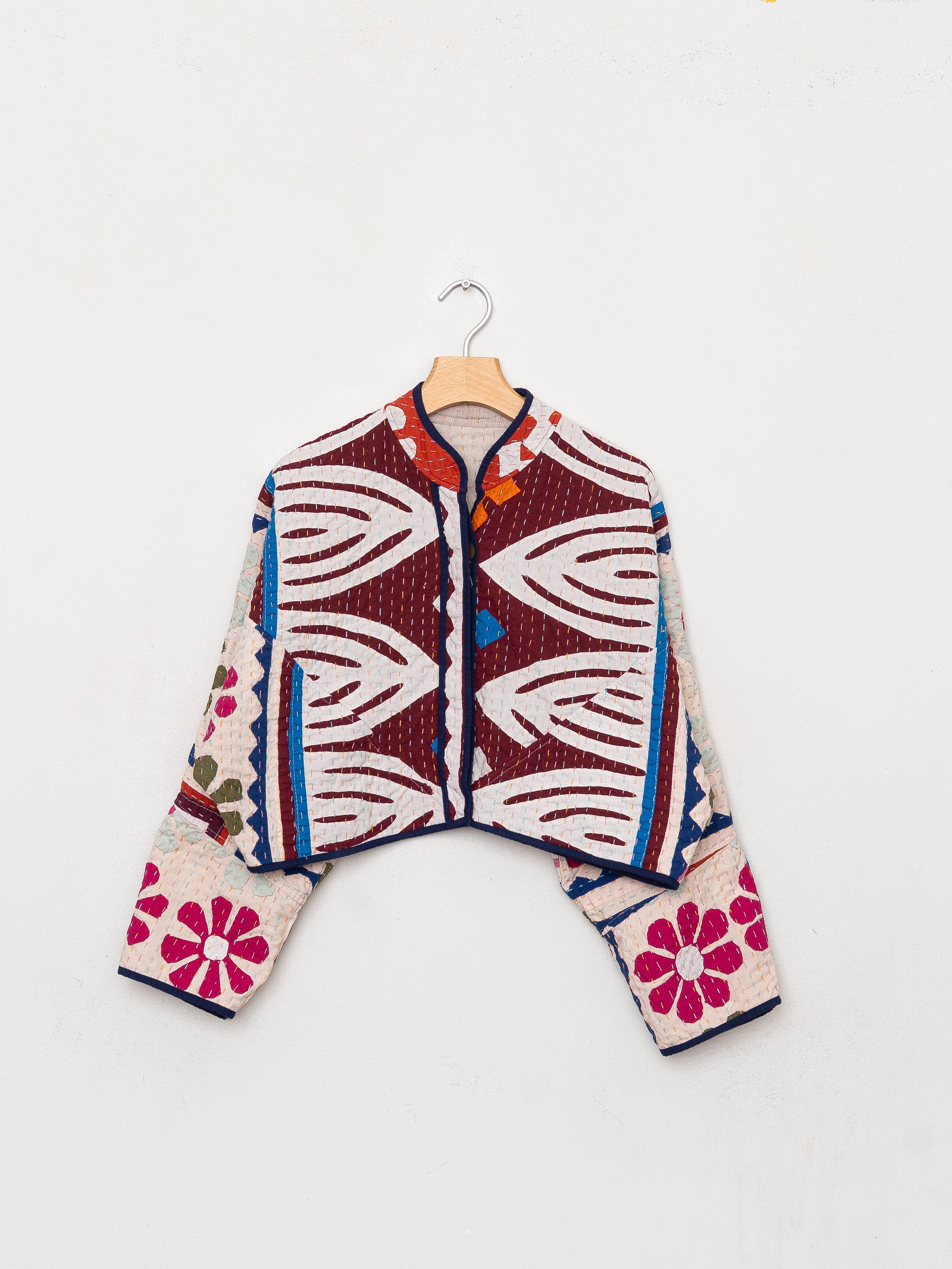 The Kaira Cropped Suzani Cut Out Kantha Jacket