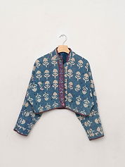 The Kaira Cropped Quilted Indigo Kantha Jacket