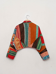 The Kaira Cropped Quilted Patchwork Kantha Jacket