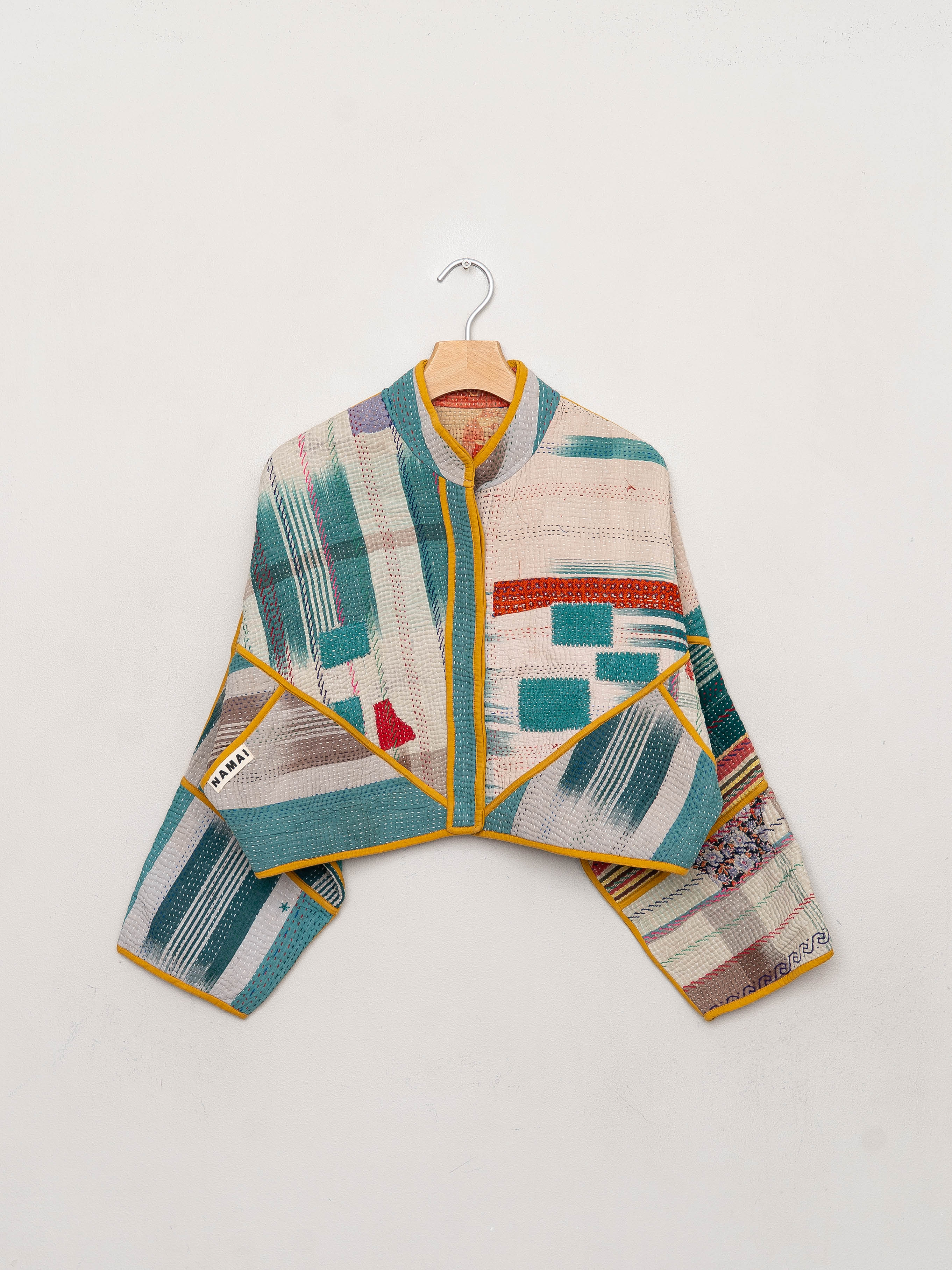 The Kaira Cropped Quilted Patchwork Kantha Jacket