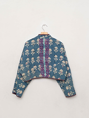 The Kaira Cropped Quilted Indigo Kantha Jacket