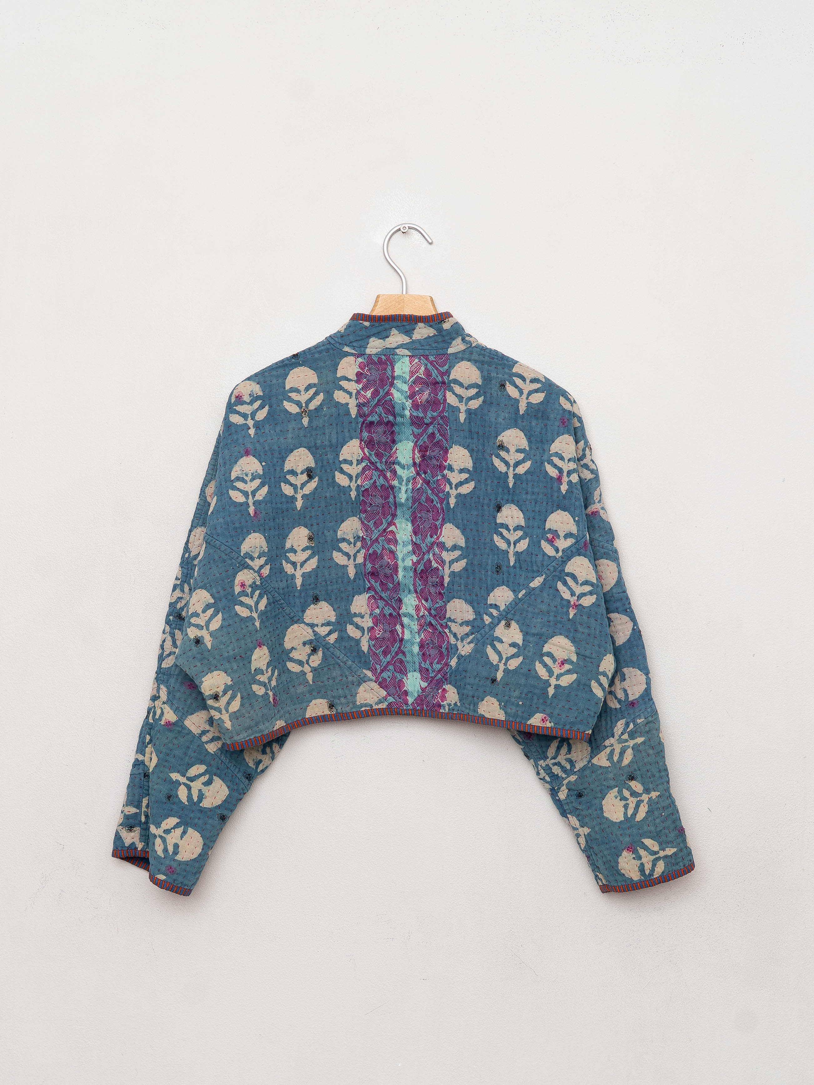 The Kaira Cropped Quilted Indigo Kantha Jacket